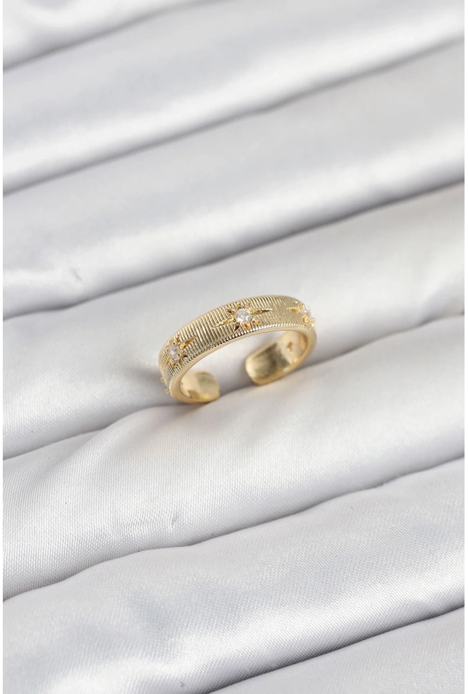 Shoecide Pirinç Gold Renk Zirkon Taşlı Kutup Yıldızı Model Kadın Yüzük