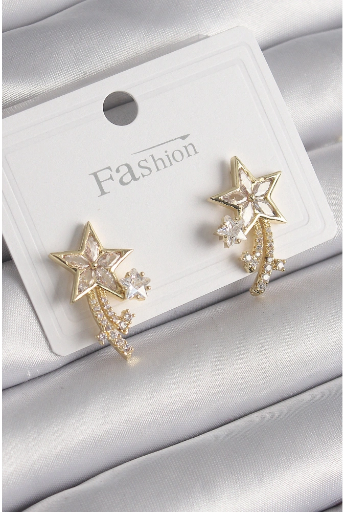 Shoecide Pirinç Gold Renk Zirkon Taşlı Kuyruklu Yıldız Model Kadın Küpe