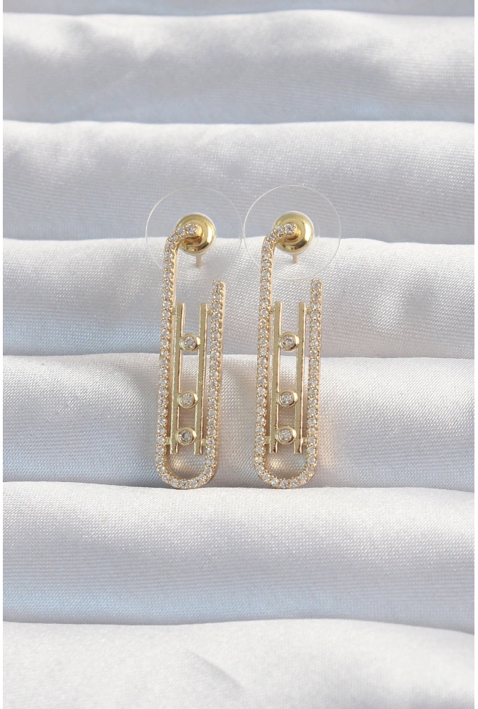 Shoecide Pirinç Gold Renk Zirkon Taşlı Messika Küpe