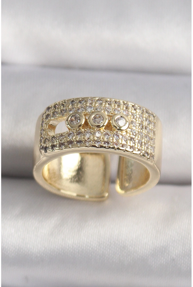 Shoecide Pirinç Gold Renk Zirkon Taşlı Messika Model Ayarlanabilir Kadın Yüzük