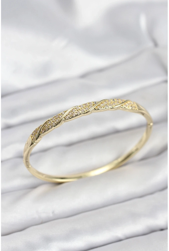 Shoecide Pirinç Gold Renk Zirkon Taşlı Model Kadın Kelepçe Bileklik