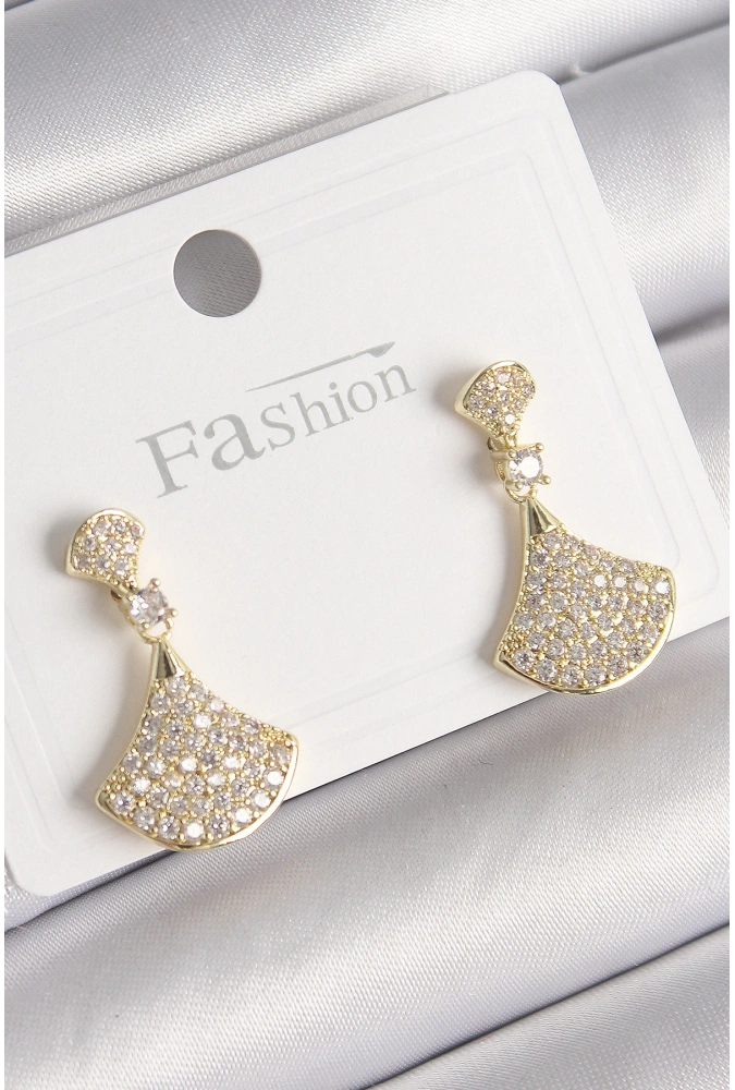 Shoecide Pirinç Gold Renk Zirkon Taşlı Motif Model Kadın Küpe