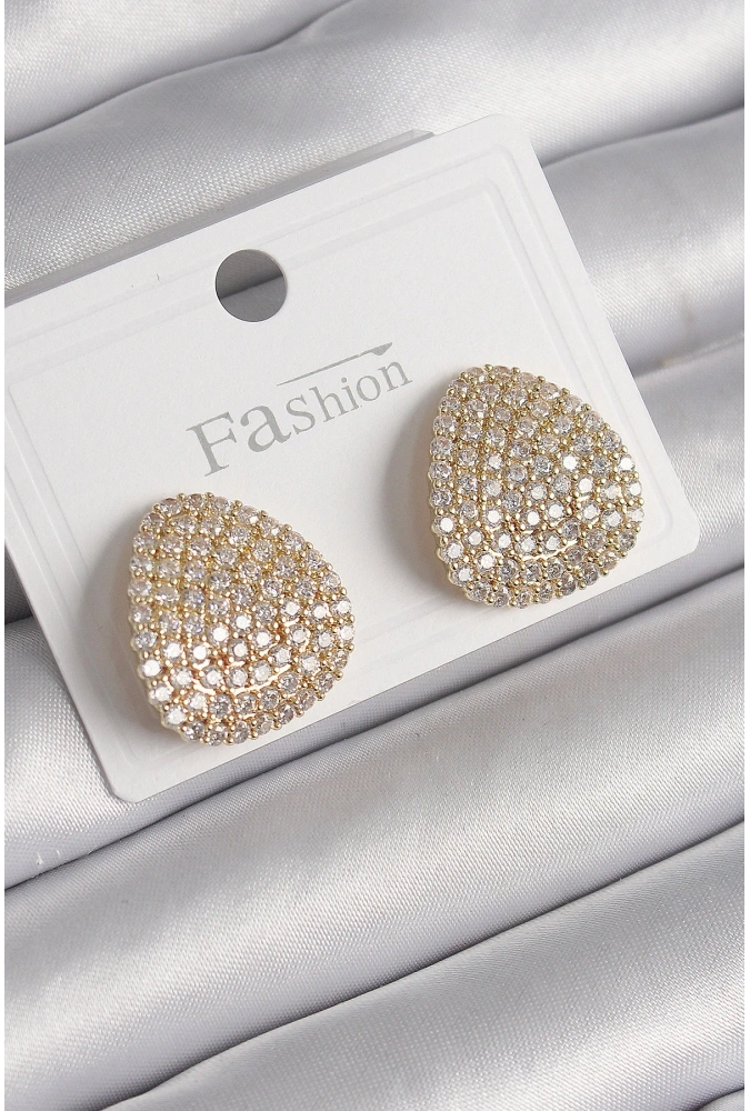 Shoecide Pirinç Gold Renk Zirkon Taşlı Plaka Model Kadın Küpe