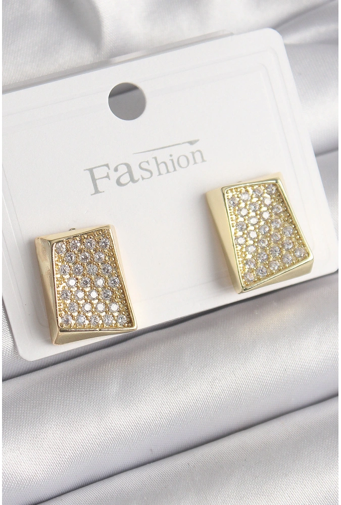 Shoecide Pirinç Gold Renk Zirkon Taşlı Plaka Model Kadın Küpe