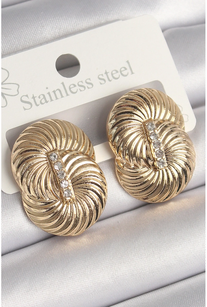 Shoecide Pirinç Gold Renk Zirkon Taşlı Sarmal Model Kadın Küpe