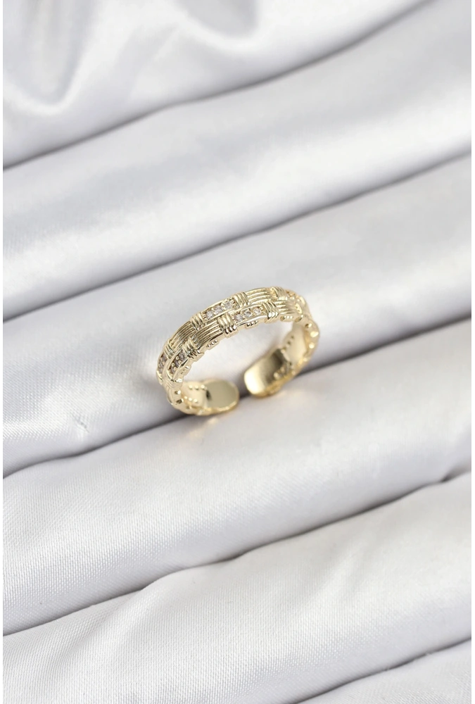 Shoecide Pirinç Gold Renk Zirkon Taşlı Sırım Kadın Yüzük