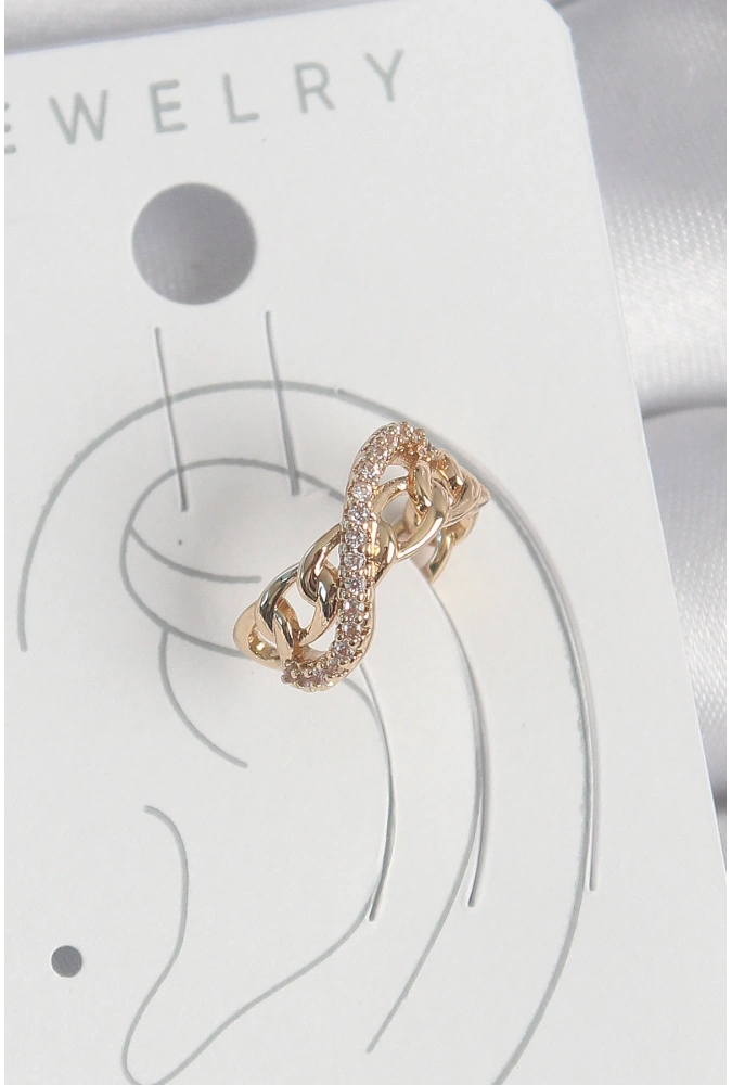 Shoecide Pirinç Gold Renk Zirkon Taşlı Sonsuzluk Zincir Model Kadın Kıkırdak Küpe