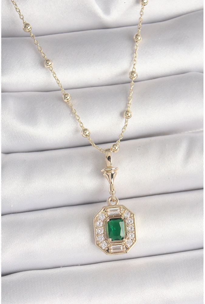 Shoecide Pirinç Gold Renk Zirkon Taşlı Topçuk Zincir Serenay Model Kadın Kolye