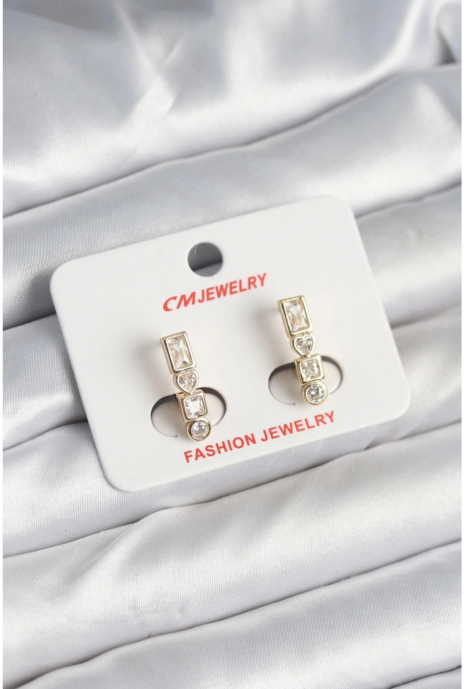 Shoecide Pirinç Gold Renk Zirkon Taşlı Vintage Kadın Küpe