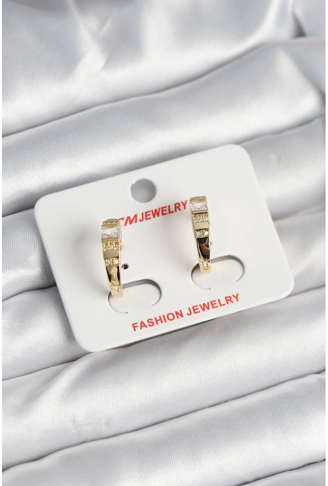 Shoecide Pirinç Gold Renk Zirkon Taşlı Vintage Kadın Küpe