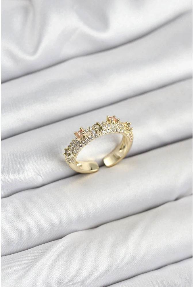 Shoecide Pirinç Gold Renk Zirkon Taşlı Vintage Kadın Yüzük