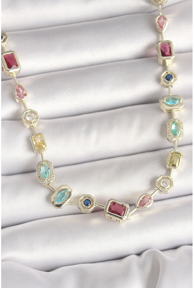 Shoecide Pirinç Gold Renk Zirkon Taşlı Vıp Seri Kadın Kolye