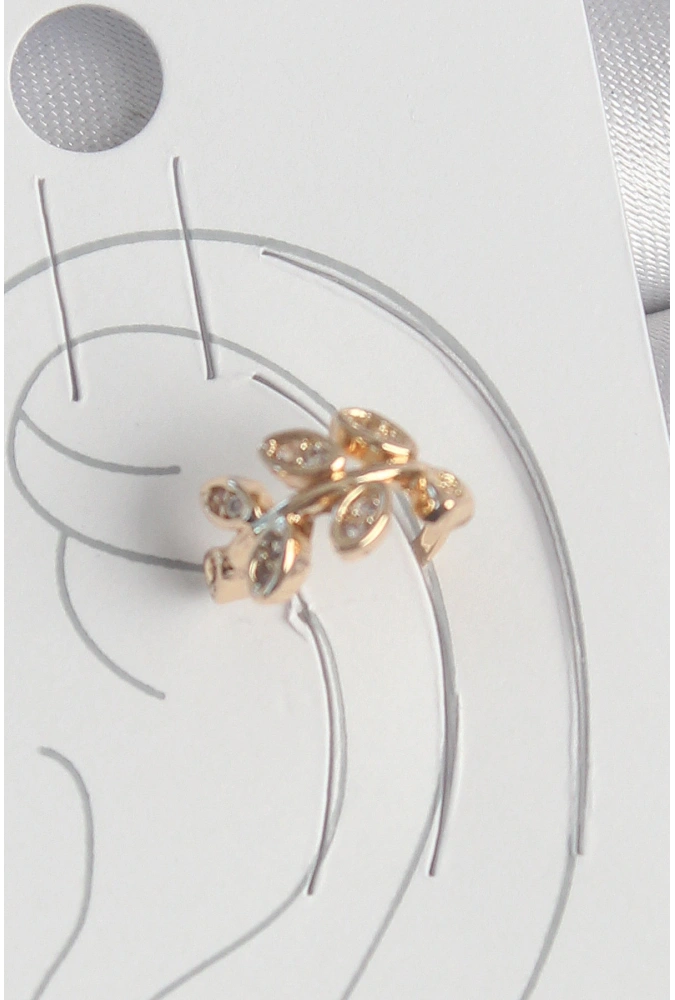 Shoecide Pirinç Gold Renk Zirkon Taşlı Yaprak Model Kadın Kıkırdak Küpe