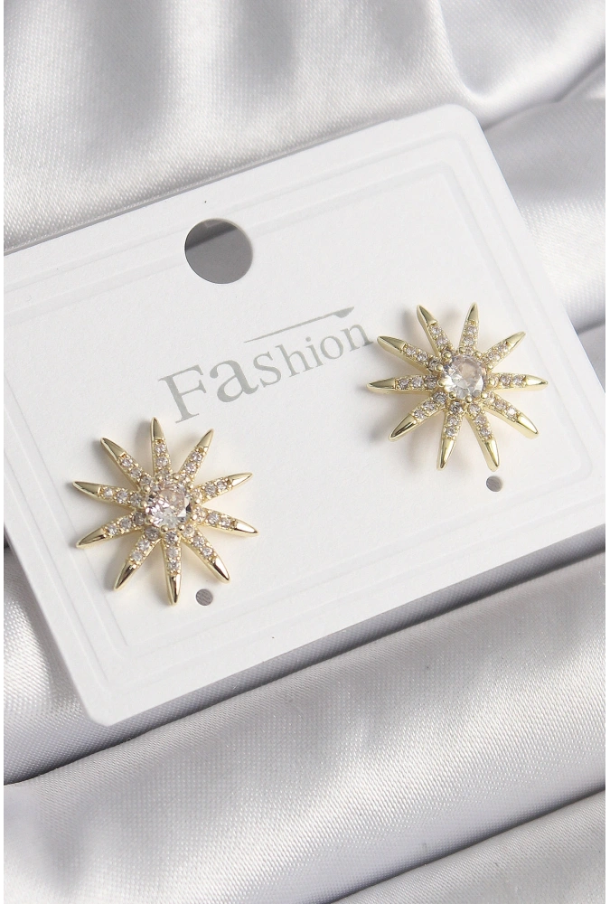 Shoecide Pirinç Gold Renk Zirkon Taşlı Yıdız Model Kadın Küpe