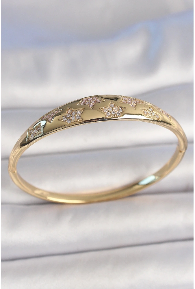 Shoecide Pirinç Gold Renk Zirkon Taşlı Yıldız İşlemeli Kadın Kelepçe