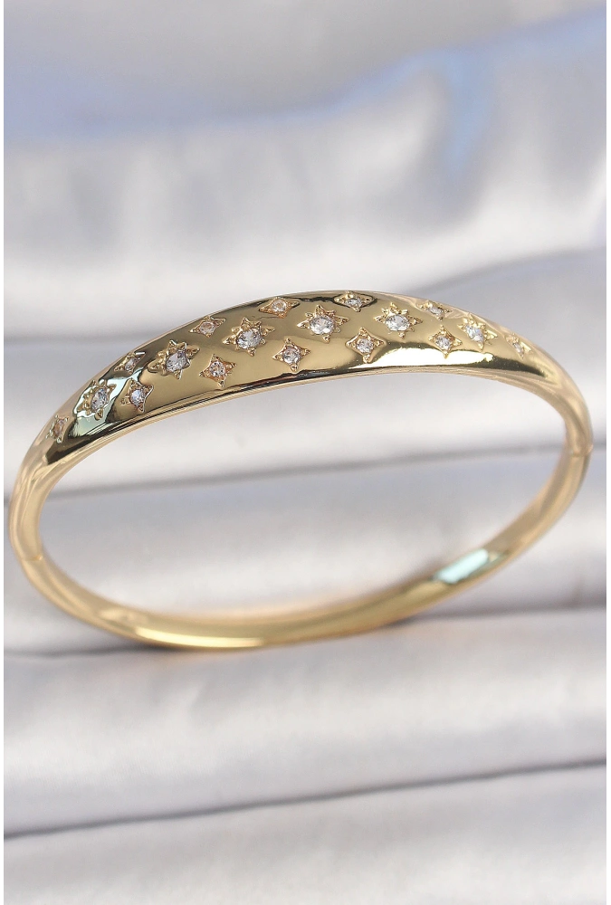 Shoecide Pirinç Gold Renk Zirkon Taşlı Yıldız İşlemeli Kadın Kelepçe