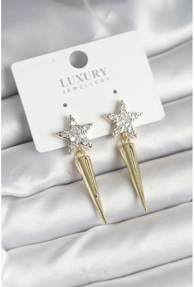 Shoecide Pirinç Gold Renk Zirkon Taşlı Yıldız Model Çivi Kadın Küpe