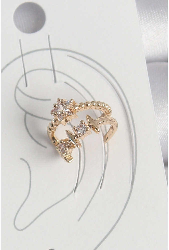 Shoecide Pirinç Gold Renk Zirkon Taşlı Yıldız Model Kadın Kıkırdak Küpe