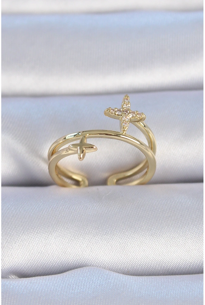 Shoecide Pirinç Gold Renk Zirkon Taşlı Yıldız Model Kadın Yüzük