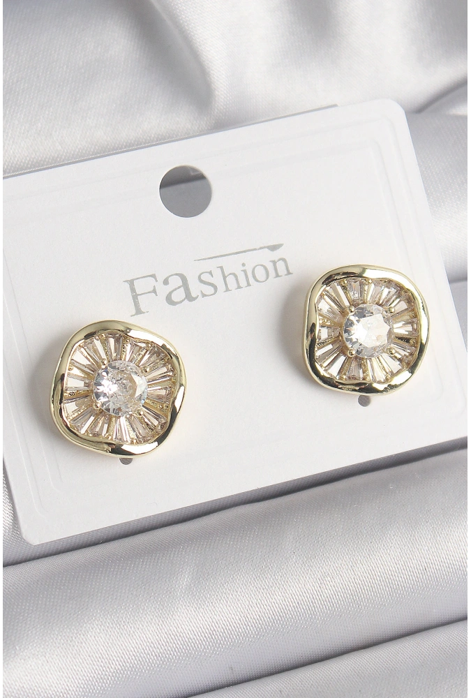 Shoecide Pirinç Gold Renk Zirkon Taşlı Yonca Model Kadın Küpe