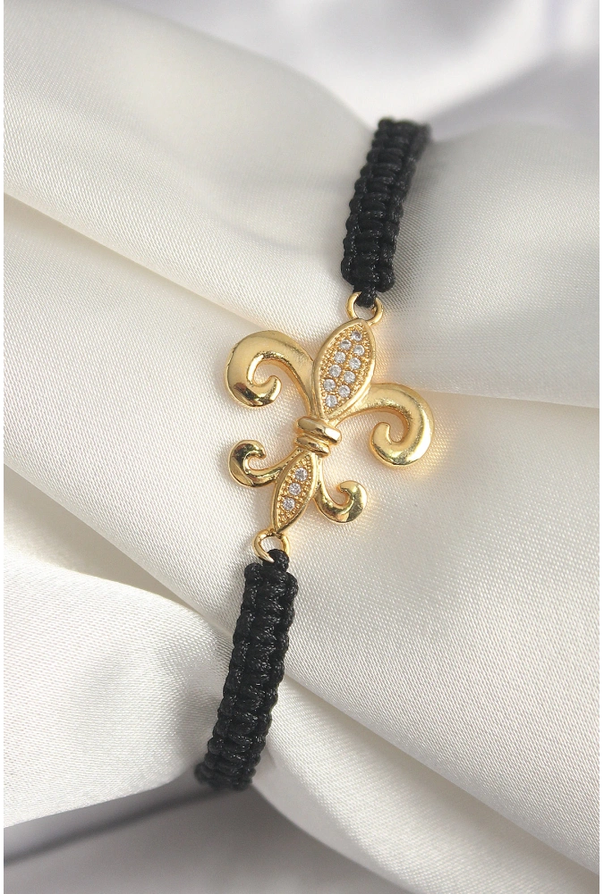 Shoecide Pirinç Gold Renk Zirkon Taşlı Zambak Figür Asansörlü Makrome Model Kadın Bileklik