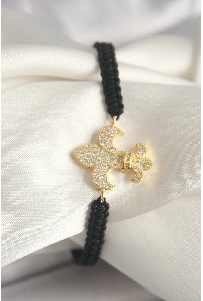 Shoecide Pirinç Gold Renk Zirkon Taşlı Zambak Figür Asansörlü Makrome Model Kadın Bileklik