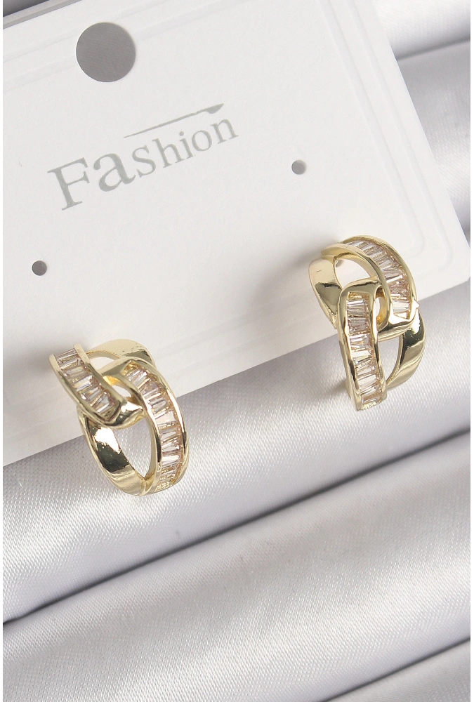 Shoecide Pirinç Gold Renk Zirkon Taşlı Zincir Model Kadın Küpe