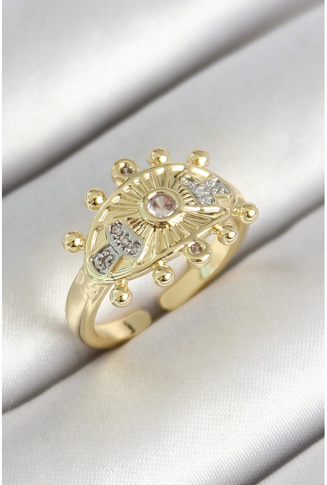 Shoecide Pirinç Göz Figürlü Zirkon Taşlı Gold Renk Ayarlanabilir Kadın Yüzük