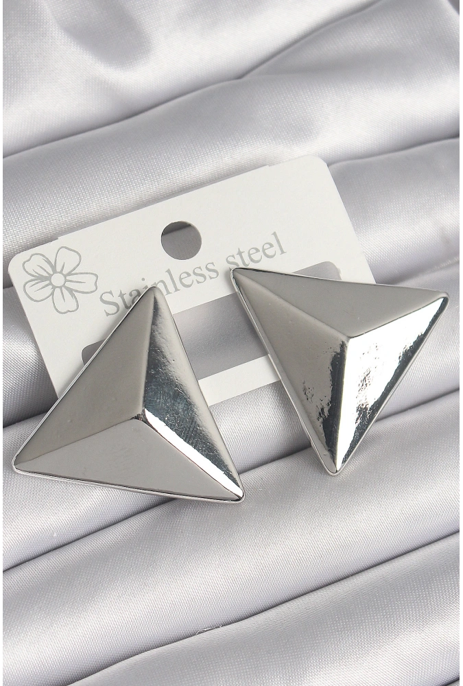 Shoecide Pirinç Gümüş Renk 3d Üçgen Model Kadın Küpe