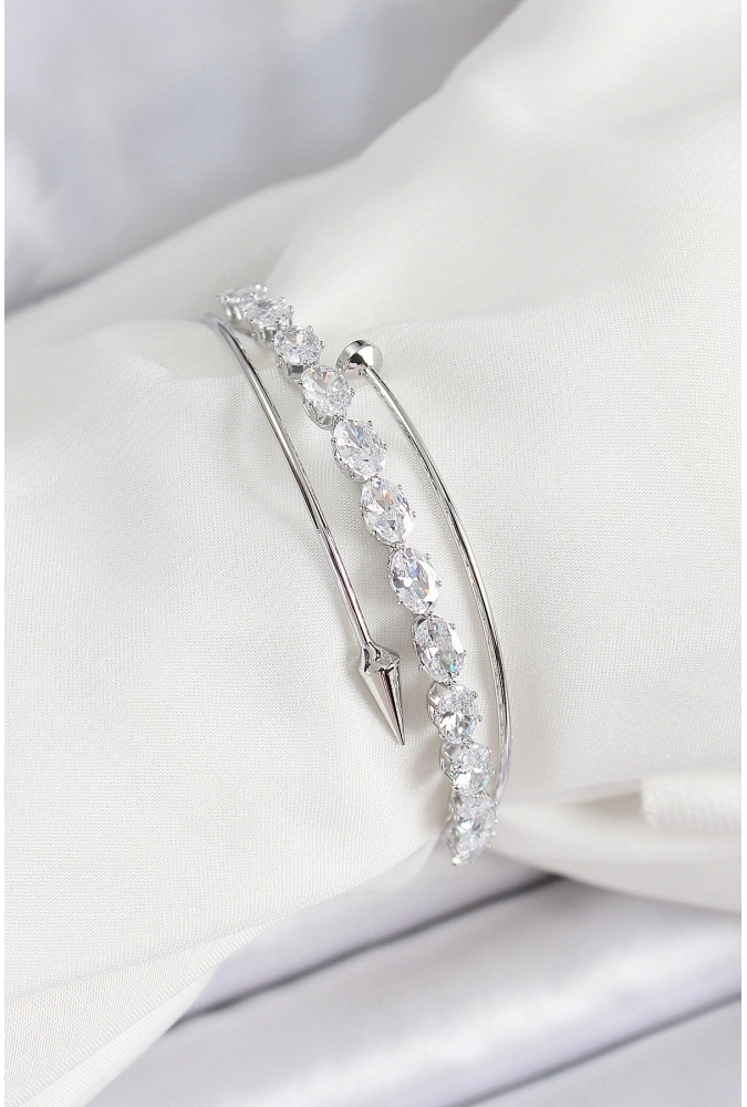 Shoecide Pirinç Gümüş Renk Arpa Zirkon Taşlı Kadın Bileklik