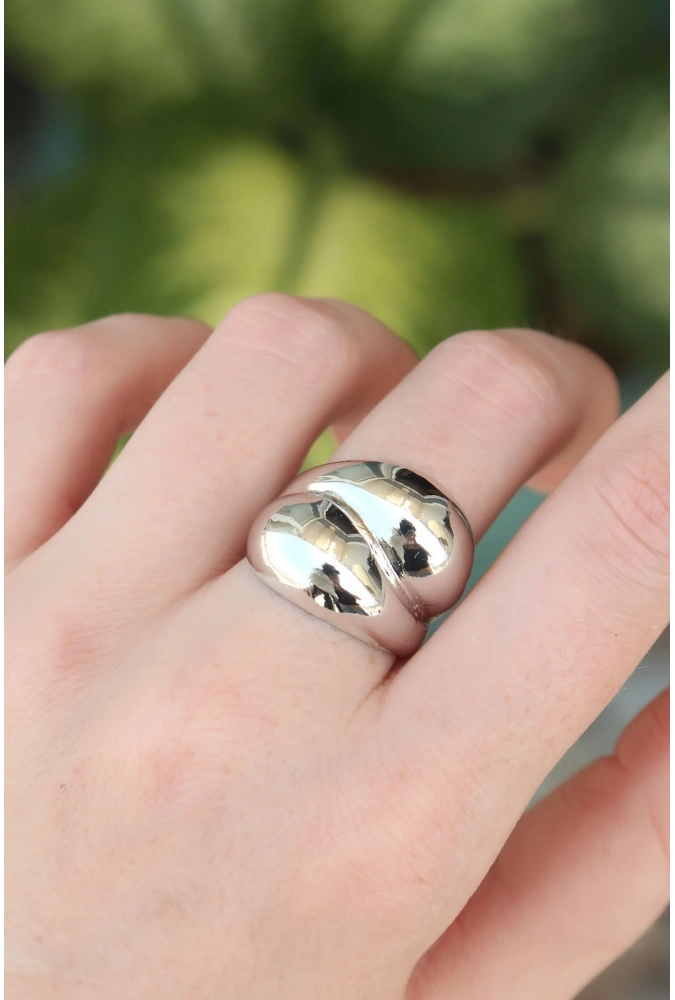 Shoecide Pirinç Gümüş Renk Ayarlanabilir Damla Yüzük