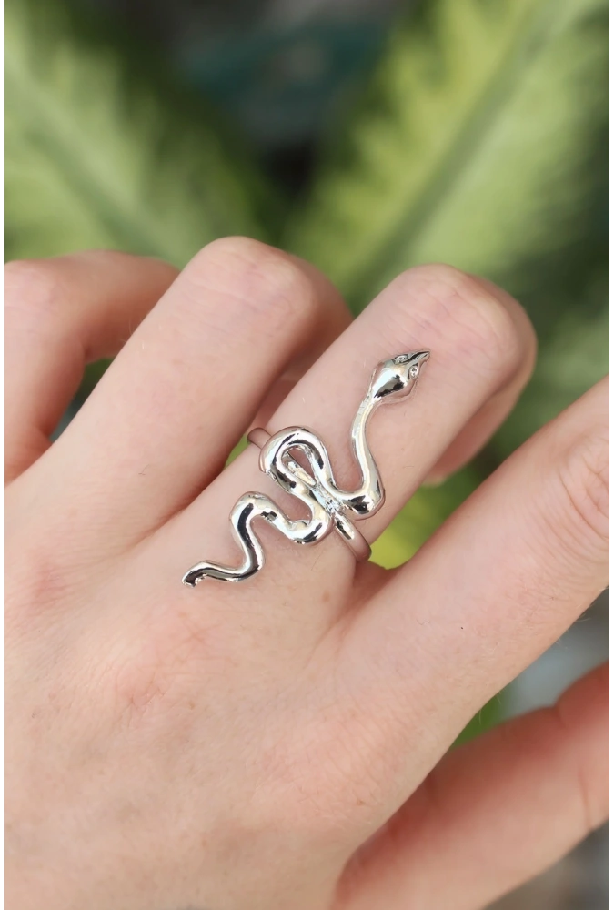Shoecide Pirinç Gümüş Renk Ayarlanabilir Yılan Yüzük