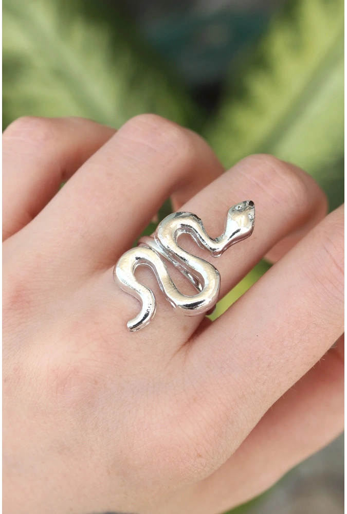 Shoecide Pirinç Gümüş Renk Ayarlanabilir Yılan Yüzük