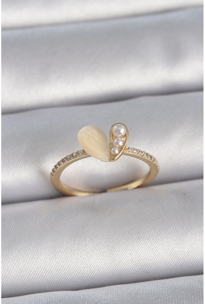 Shoecide Pirinç Gümüş Renk Ayarlanabilir Zirkon Taşlı Beyaz Mineli Kalp Model Kadın Yüzük