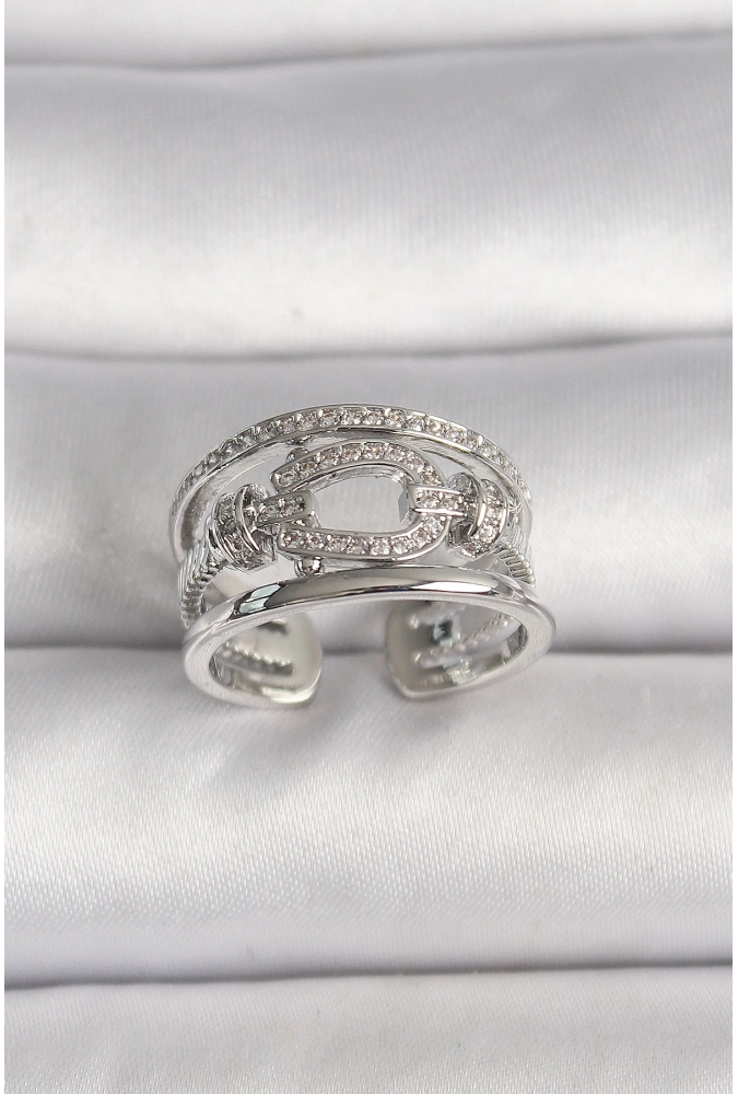 Shoecide Pirinç Gümüş Renk Ayarlanabilir Zirkon Taşlı Gemici Düğüm Model Kadın Yüzük