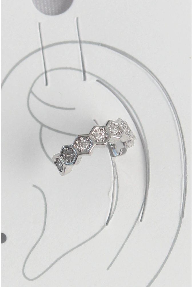 Shoecide Pirinç Gümüş Renk Bal Peteği Model Zirkon Taşlı Kadın Kıkırdak Küpe