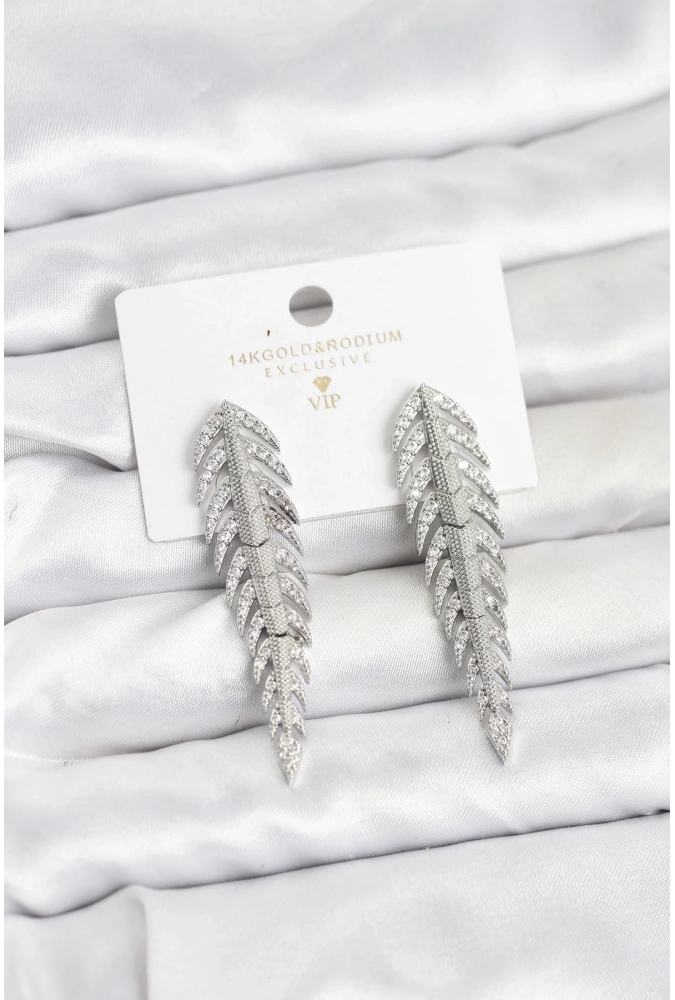 Shoecide Pirinç Gümüş Renk Balık Sırtı Model Zirkon Taşlı Kadın Küpe