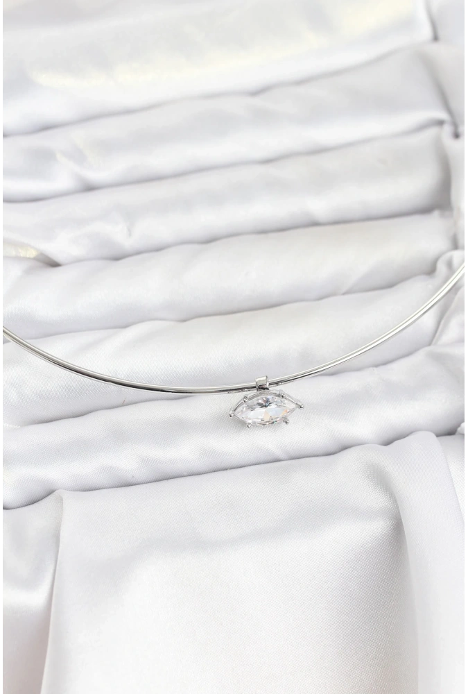 Shoecide Pirinç Gümüş Renk Choker Model Zirkon Taşlı Kadın Kolye