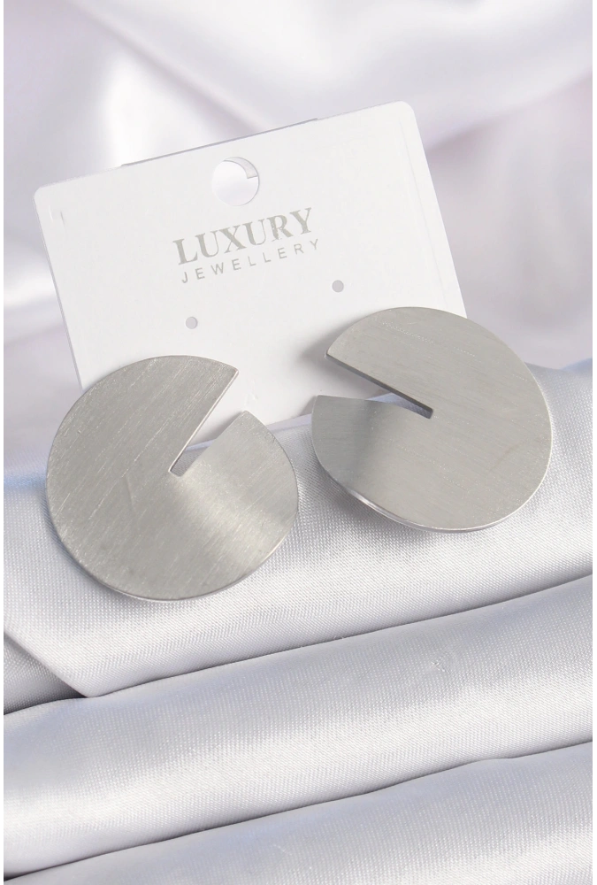 Shoecide Pirinç Gümüş Renk Daire Plaka Model Kadın Küpe