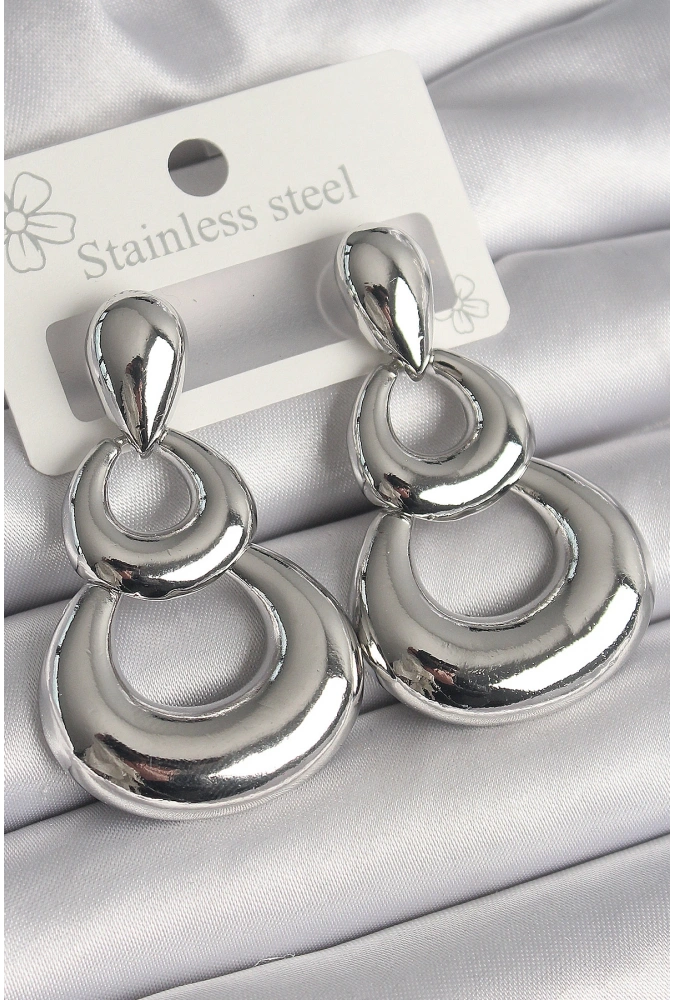 Shoecide Pirinç Gümüş Renk Damla Detay Sallantı Halka Model Kadın Küpe