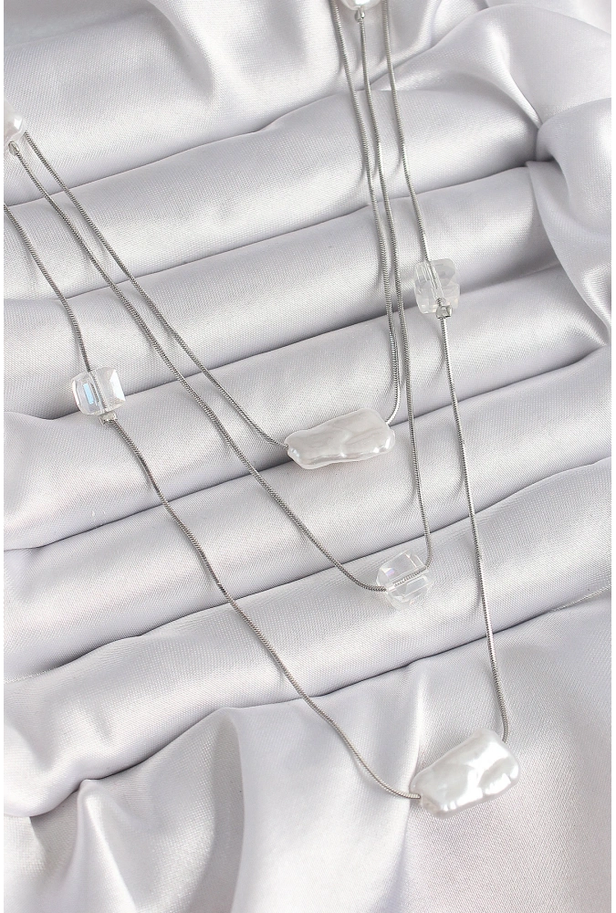 Shoecide Pirinç Gümüş Renk Ezme İnci Model Çoklu Kadın Kolye