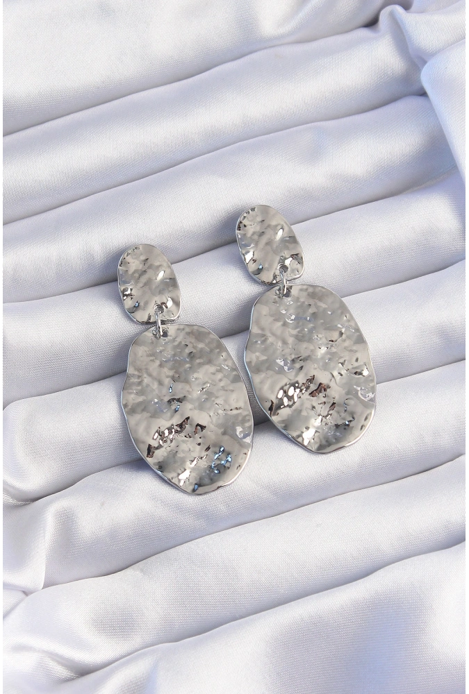 Shoecide Pirinç Gümüş Renk Ezme Plaka Küpe