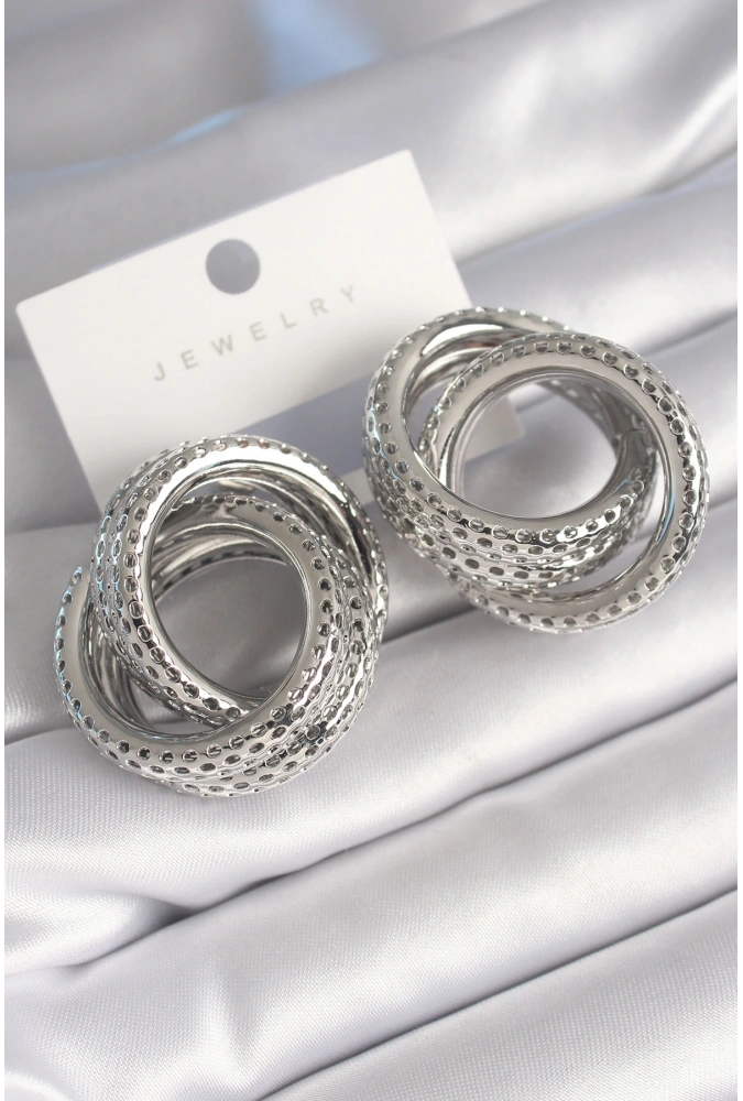 Shoecide Pirinç Gümüş Renk Geçme Halka Model İşleme Detay Kadın Küpe