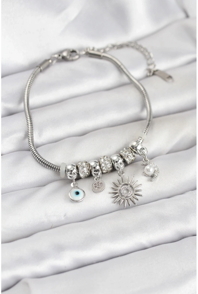 Shoecide Pirinç Gümüş Renk Güneş Charmlı Kadın Bileklik