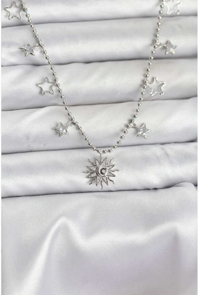 Shoecide Pirinç Gümüş Renk Güneş Model Kadın Kolye