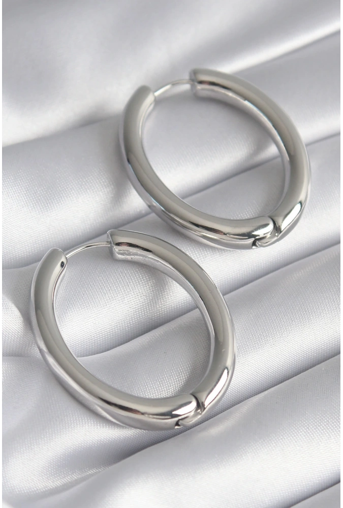 Shoecide Pirinç Gümüş Renk Halka Model Kadın Küpe