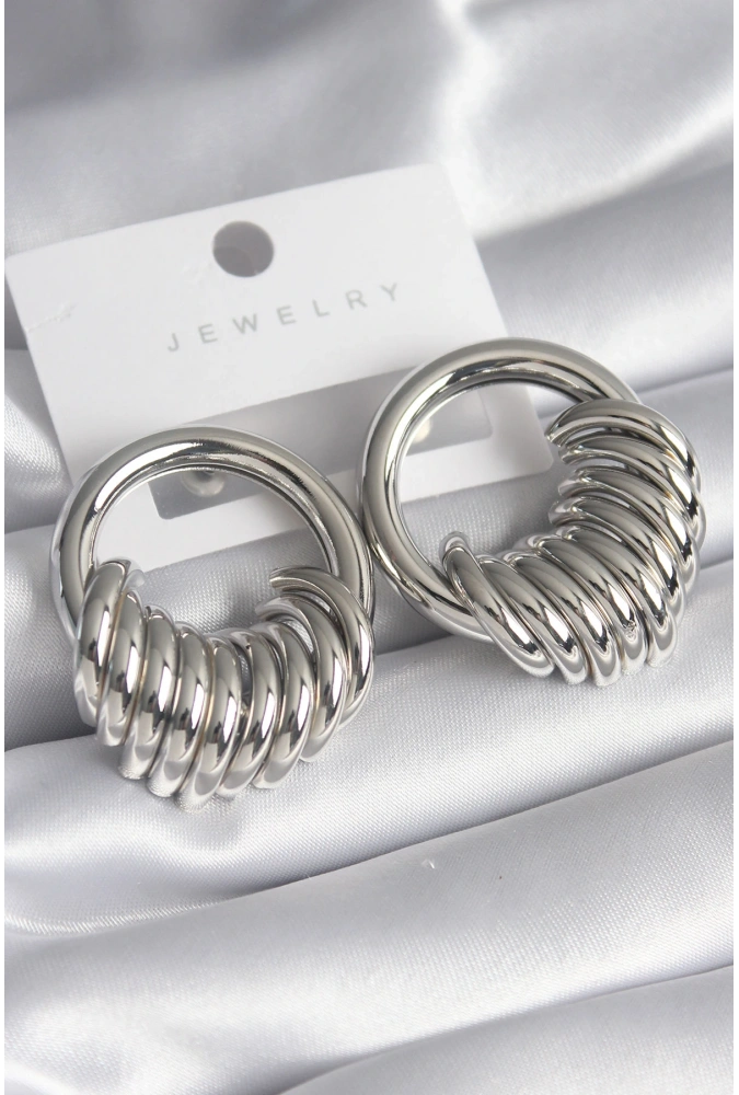 Shoecide Pirinç Gümüş Renk Halka Sarmal Model Kadın Küpe