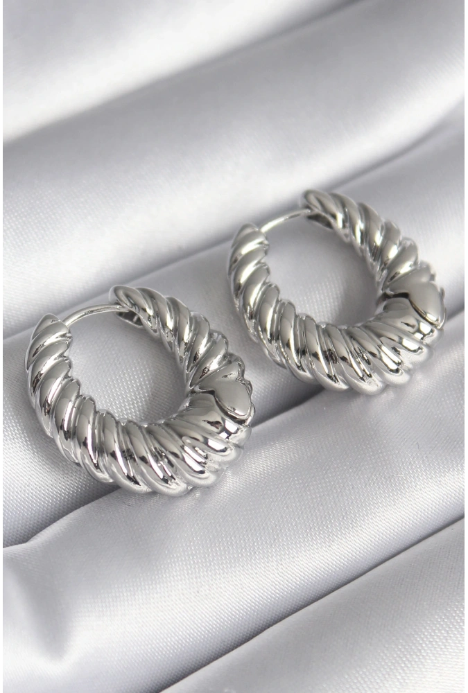 Shoecide Pirinç Gümüş Renk Halka Sarmal Model Kadın Küpe