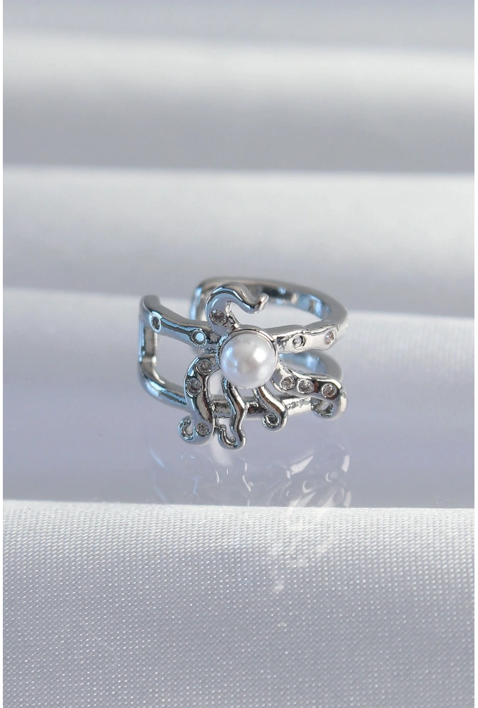 Shoecide Pirinç Gümüş Renk İncili Ahtapot Earcuff Küpe