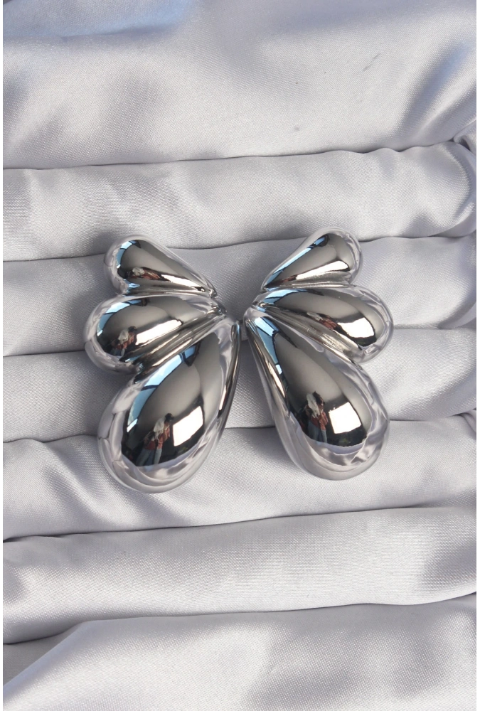 Shoecide Pirinç Gümüş Renk İri Bombeli Kelebek Küpe